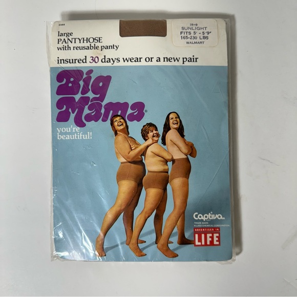 Vtg Big Mama Vintage Sunlight Pantyhose Large 165-230 lbs w Reusable Panty - Picture 1 of 4